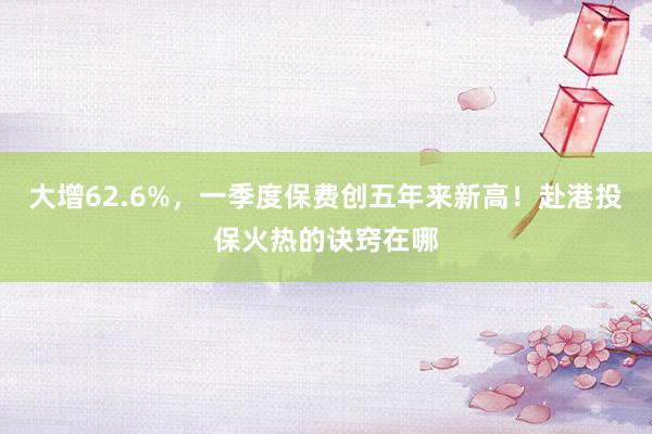 大增62.6%，一季度保费创五年来新高！赴港投保火热的诀窍在哪