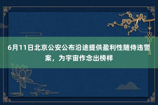 6月11日北京公安公布沿途提供盈利性随侍违警案，为宇宙作念出榜样