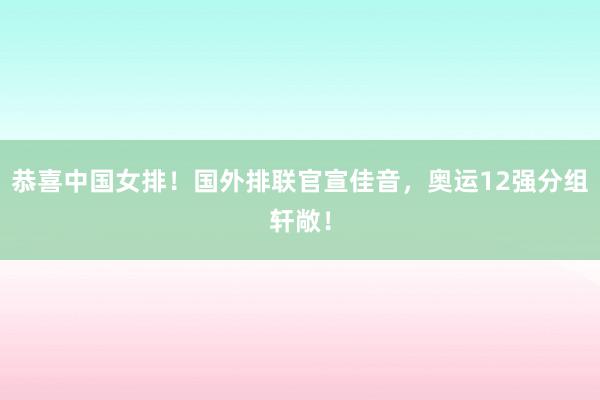 恭喜中国女排！国外排联官宣佳音，奥运12强分组轩敞！