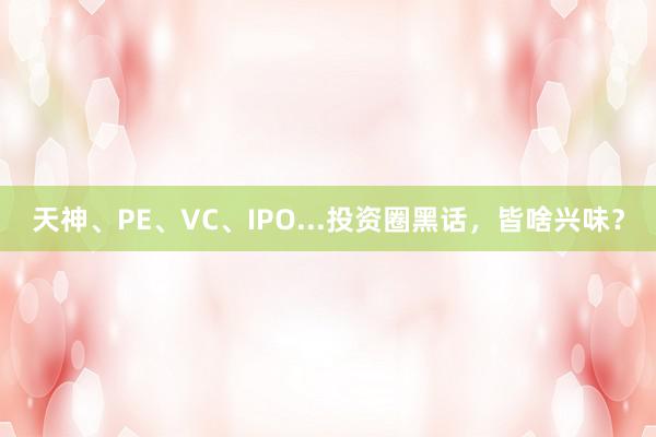 天神、PE、VC、IPO...投资圈黑话，皆啥兴味？