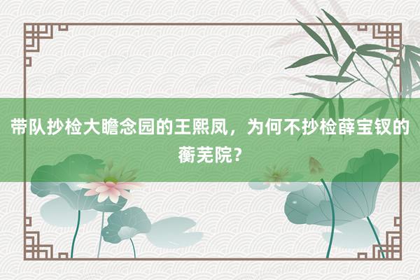 带队抄检大瞻念园的王熙凤，为何不抄检薛宝钗的蘅芜院？