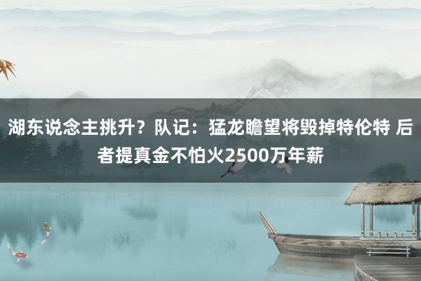 湖东说念主挑升？队记：猛龙瞻望将毁掉特伦特 后者提真金不怕火2500万年薪