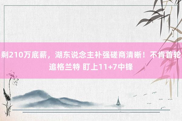 剩210万底薪，湖东说念主补强磋商清晰！不肯首轮追格兰特 盯上11+7中锋