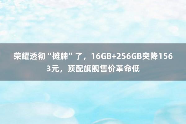 荣耀透彻“摊牌”了，16GB+256GB突降1563元，顶配旗舰售价革命低