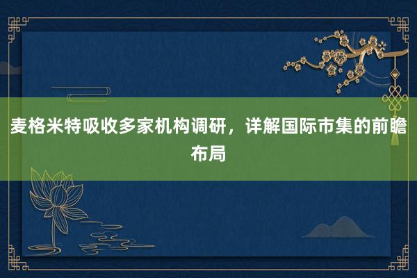 麦格米特吸收多家机构调研，详解国际市集的前瞻布局